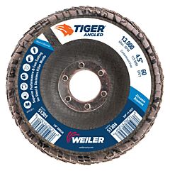 Weiler 51301 Tiger Angled Flap Disc, 7/8 In, 60 Grit, 10 Per Box