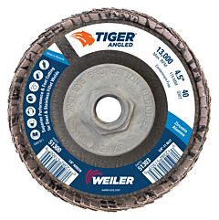 Weiler 51303 Tiger Angled Flap Disc, 5/8 In - 11, 40 Grit, 10 Per Box
