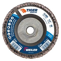 Weiler 51304 Tiger Angled Flap Disc, 5/8 In - 11, 60 Grit, 10 Per Box