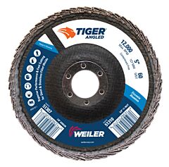 Weiler 51307 Tiger Angled Flap Disc, 5 In Dia, 60 Grit, 12000 Rpm