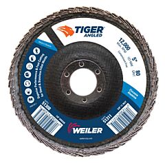 Weiler 51308 5" Tiger Angled Flap Disc, 80Z, 7/8" Arbor Hole