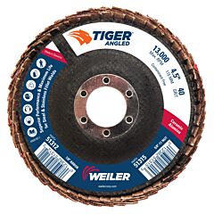 Weiler 51312 Tiger Angled Flap Disc, 7/8 In, 40 Grit, 10 Per Box