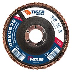Weiler 51314 Tiger Angled Flap Disc, 7/8 In, 80 Grit, 10 Per Box