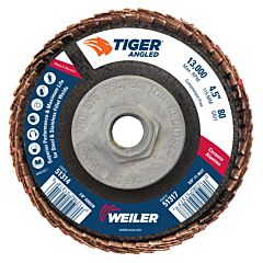 Weiler 51317 Tiger Angled Flap Disc, 5/8 In - 11, 80 Grit, 10 Per Box