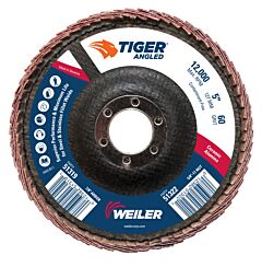 Weiler 51319 Tiger Angled Flap Disc, 5 In Dia, 60 Grit, 12000 Rpm