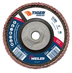 Weiler 51321 Tiger Angled Flap Disc, 5 In Dia, 40 Grit, 5/8 In-11 Arbor, 12000 Rpm