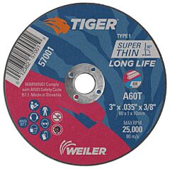 Weiler 57001 3 X 035 Tiger Ty1 C-O Whl A60T 3/8 Ah