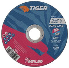 Weiler 57021 Tiger® Ao Cutting Wheel, 5 In Dia X 0.045 In Thick, 7/8 In Arbor, A60T, Type 1