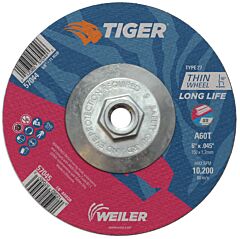Weiler 57044 Tiger® Ao Cutting Wheel, 6 In Dia X 0.045 In Thick, 5/8 In-11 Unc Arbor, A60T, Type 27