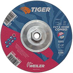 Weiler 57104 Tiger® Ao Type 27 Cut/Grind Combo Wheel, 7 In Dia X 1/8 In Thick, 5/8 In-11 Dia Arbor, A30S