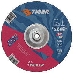 Weiler 57106 9" X 1/8" Tiger Ao Type 27 Cut/Grind Combo Wheel, A30S, 5/8"-11 Nut