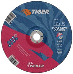 Weiler 57107 9" X 1/8" Tiger Ao Type 27 Cut/Grind Combo Wheel, A30S, 7/8" A.H.
