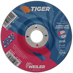 Weiler 57123 Tiger® Ao Grinding Wheel, 5 In Dia X 1/4 In Thick, 7/8 In Arbor, A24R, Type 27