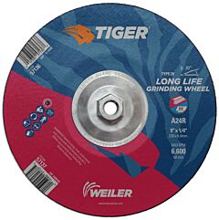 Weiler 57136 Tiger® Ao Grinding Wheel, 9 In Dia X 1/4 In Thick, 5/8 In-11 Unc Arbor, A24R, Type 28