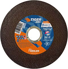 Weiler 58005 Tiger Zirconia Ultracut Thin Cutting Wheel, 4.5", 7/8" Arbor, 60, 13300Rpm, 50Pk