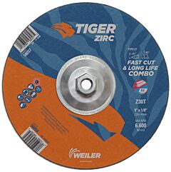 Weiler 58057 9" X 1/8" Tiger Zirc Type 27 Cut/Grind Combo Wheel, Z30T, 5/8"-11 Nut