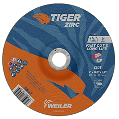 Weiler 58065 7 Tiger Zirc Type 27 Roughneck Pipeline Wheel, Z30T, 5/8"-11 Nut