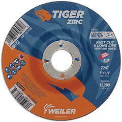 Weiler 58073 Tiger® Zirc Grinding Wheel, 5 In Dia X 1/4 In Thick X 7/8 In Arbor, Ceramic/Zirconia Alumina, Type 27, Z24T