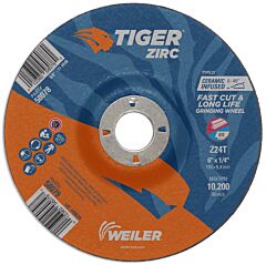Weiler 58079 Tiger® Zirc Grinding Wheel, 6 In Dia X 1/4 In Thick X 7/8 In Arbor, Ceramic/Zirconia Alumina, Type 27, Z24T