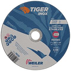 Weiler 58103 Tiger® Inox Thin Cutting Wheel, Type 1, 7 In Diameter, 0.060 In Thick, 7/8 In Arbor
