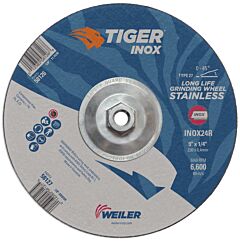 Weiler 58126 Tiger Inox Grinding Wheels, 9 In Dia., 1/4 In Thick, 24 Grit, Aluminum Oxide