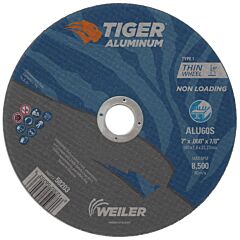 Weiler 58203 Aluminum Cutting Wheels, 7 In Dia., 7/8 In Arbor, Type 1, 60 Grit, Alum. Oxide