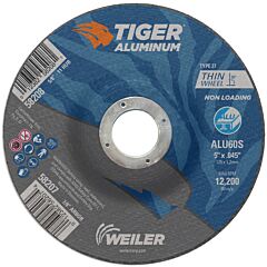 Weiler 58207 Aluminum Cutting Wheel, 5 In Diameter., 7/8 In Arbor, Type 27, 60 Grit, Ao