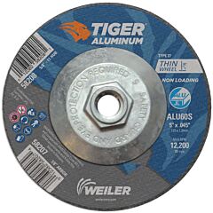 Weiler 58208 Aluminum Cutting Wheels, 5 In Dia., 5/8 In Arbor, Type 27, 60 Grit, Alum. Oxide