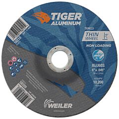 Weiler 58209 Aluminum Cutting Wheels, 6 In Dia., 7/8 In Arbor, Type 27, 60 Grit, Alum. Oxide