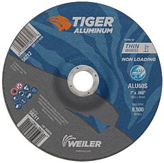 Weiler 58211 Aluminum Cutting Wheels, 7 In Dia., 7/8 In Arbor, Type 27, 60 Grit, Alum. Oxide