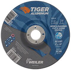 Weiler 58219 Aluminum Combo Wheels, 6 In Dia., 7/8 In Arbor, Type 27, 30 Grit, Alum. Oxide