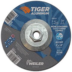 Weiler 58220 Aluminum Combo Wheels, 6 In Dia., 5/8 In Arbor, Type 27, 30 Grit, Alum. Oxide