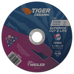 Weiler 58302 Tiger Ceramic Cutting Wheels, 6 In Dia, 0.045In Thick, 24/Bx