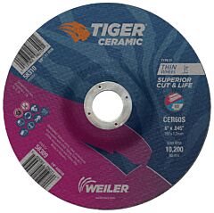 Weiler 58309 Tiger Ceramic Cutting Wheels, 6 In Dia, 0.045 In Thick, 7/8 In Arbor, 24/Bx