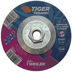 Weiler 58318 Tiger Ceramic Combo Wheels, 5 In Dia., 1/8 In Thick, 30 Grit, Ceramic Alumina