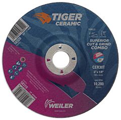 Weiler 58319 Tiger Ceramic Combo Wheels, 6 In Dia., 1/8 In Thick, 7/8 In Arbor, 30 Grit