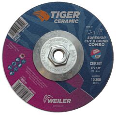 Weiler 58320 Tiger Ceramic Combo Wheels, 6 In Dia., 1/8 In Thick, 30 Grit, Ceramic Alumina
