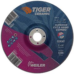 Weiler 58321 Tiger Ceramic Combo Wheels, 7 In Dia., 1/8 In Thick, 7/8 In Arbor, 30 Grit