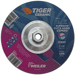 Weiler 58322 Tiger Ceramic Combo Wheels, 7 In Dia., 1/8 In Thick, 30 Grit, Ceramic Alumina