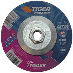 Weiler 58328 Tiger® Ceramic Grinding Wheels, 5 In Dia., 1/4 In Thick, 24 Grit, Ceramic Alumina