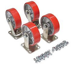 Vestil D-Ck4-Pu6-2 Poly On Steel Caster Kit 6" X 2" 4800 Lb. Capacity, Red