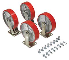 Vestil D-Ck4-Pu8-2 Poly On Steel Caster Kit 8" X 2" 4800 Lb. Capacity, Red