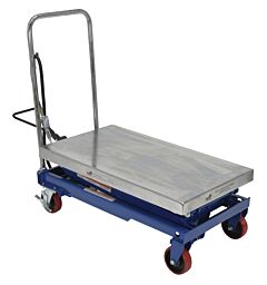 Vestil Air-800-D Carbon Steel Air/Hydraulic Scissor Lift Cart 35-1/2 In. X 20 In. Platform With Poly-On-Poly Casters 800 Lb. Capacity Blue/Silver