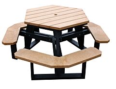 Vestil Pt-Phx-3944-Bkcd Recycled Plastic Picnic Table Hexagon 39" X 44" 2000 Lb. Capacity, Black Leg Cedar Top