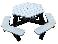 Vestil Pt-Phx-3944-Bkgy Recycled Plastic Picnic Table Hexagon 39" X 44" 2000 Lb. Capacity, Black Leg Gray Top