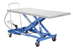 Vestil Air-1000-Ld Carbon Steel Air/Hydraulic Light Duty Scissor Lift Cart 63 In. X 31-1/2 In. Platform With Poly-On-Poly Casters 1,000 Lb. Capacity Blue/Silver