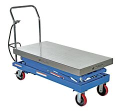 Vestil Air-1500-D Carbon Steel Air/Hydraulic Scissor Lift Cart 47-1/2 In. X 24 In. Platform With Poly-On-Poly Casters 1,500 Lb. Capacity Blue/Silver