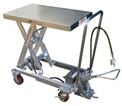 Vestil Air-1000-Pss Partially Stainless Steel Air/Hydraulic Scissor Lift Cart 20 In. X 32-1/2 In. Platform With Poly-On-Poly Casters 1,000 Lb. Capacity Silver