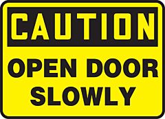 Accuform Mabr603Vs Safety Sign, 7" X 10", Caution Open Door Slowly, Adhesive Vinyl, 1/Each