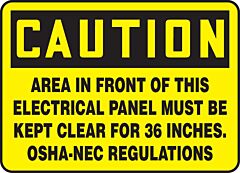Accuform Melc639Vs Safety Sign, 7" X 10", Caution Area In Front Of This Electrical Panel, Adhesive Vinyl, 1/Each